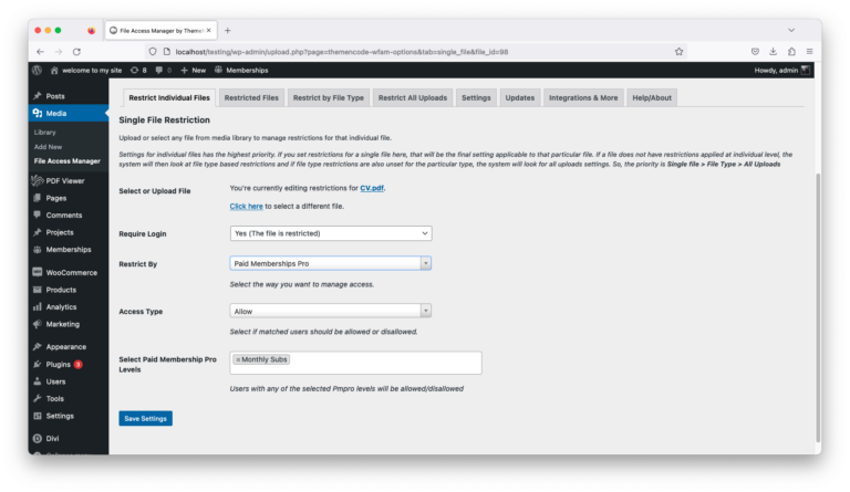 Set Up Restriction Based on Paid Memberships Pro Level