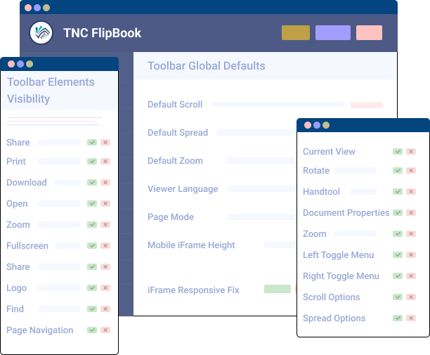 TNC FlipBook PDF viewer for WordPress toolbar options