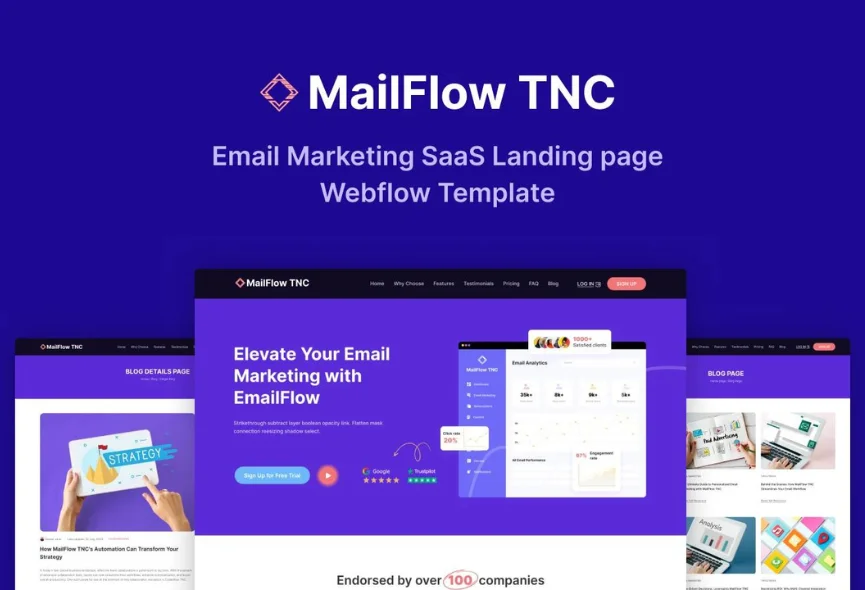 MailFlow TNC – SaaS Webflow Template with Preview video
