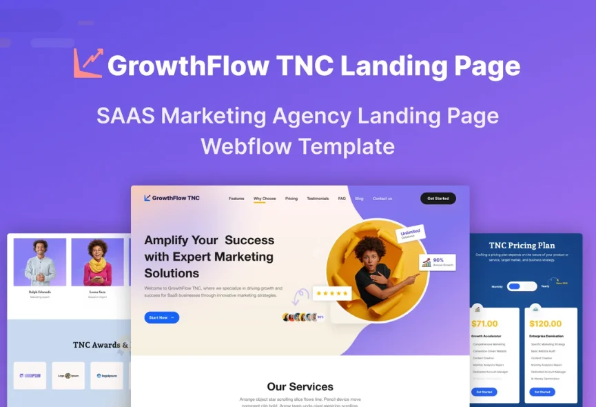 New Webflow Template For Marketing – GrowthFlow TNC Landing Page