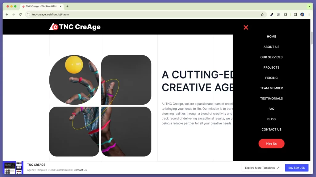 tnc creage best webflow agency template